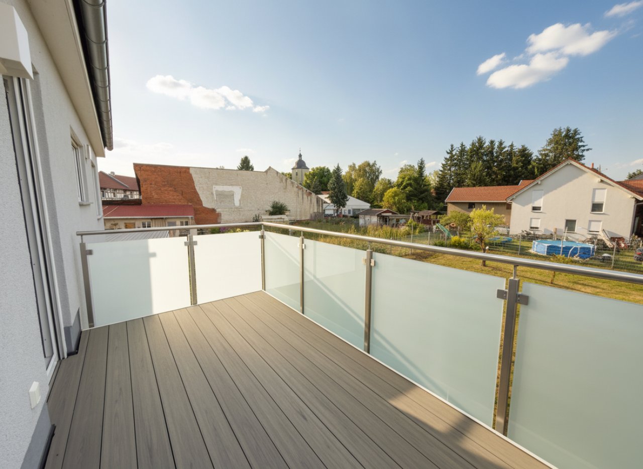 Balkon mit Panoramablick und moderner Glasbrüstung KI generiert