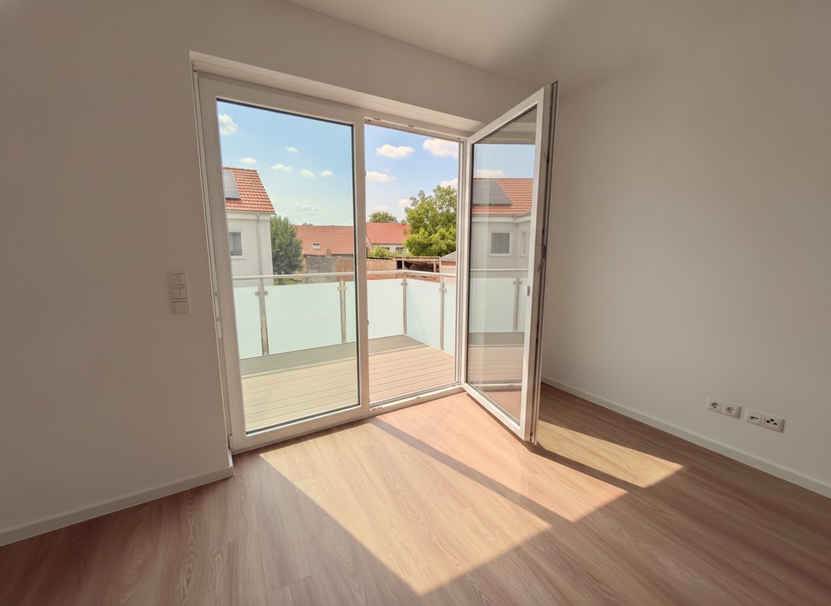 Helles Wohnzimmer mit direktem Balkonzugang KI generiert